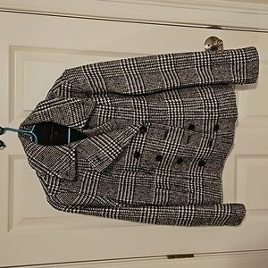 Banana Republic Black White Cropped Houndstooth Coat Size 8